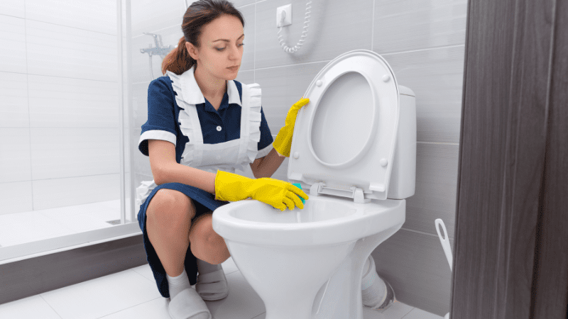 maid cleaning a toilet