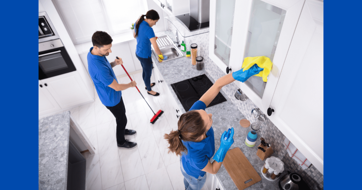 housekeeping team cleaning a kitchen
